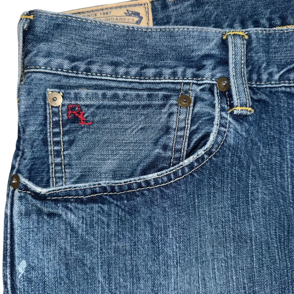 Polo Ralph Lauren Mens 38x34 Authentic Dungarees Straight Leg Jeans Blue‎ Denim